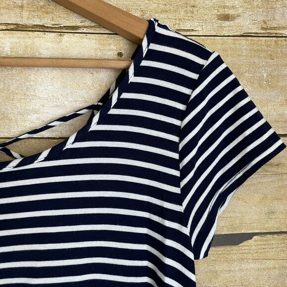 Socialite Blue & White Striped Criss Cross Back Dress - Size Medium - Mini Dress - Picture 5 of 7